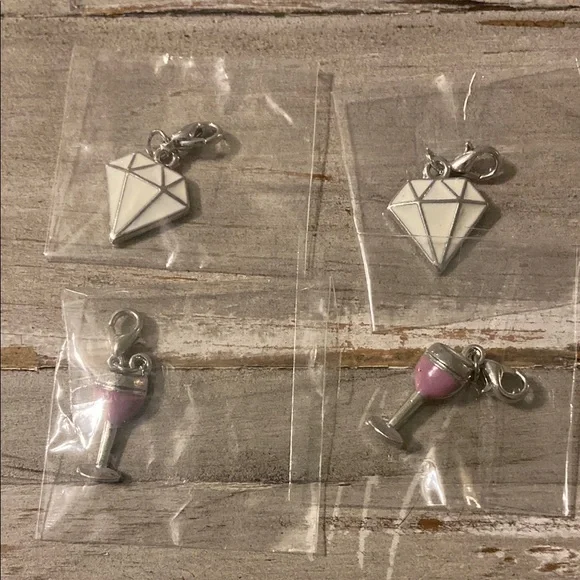 Silver tone with White and Pink Enamel Charms 4 Bracelets Diamond Wine Glass New - Picture 1 of 3